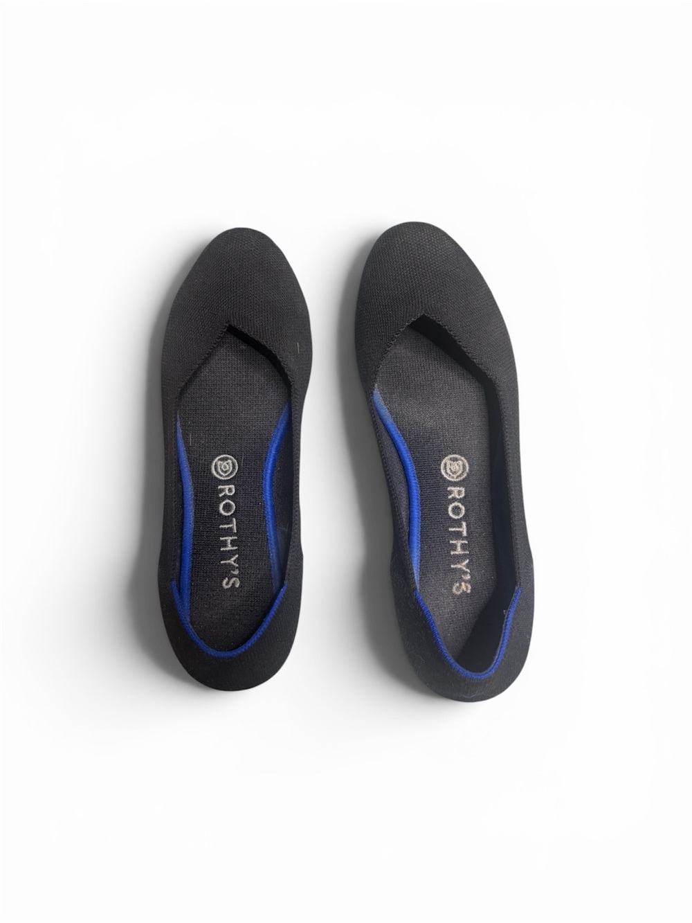 Rothy's Black Ballet Flats with Blue Accent Trim